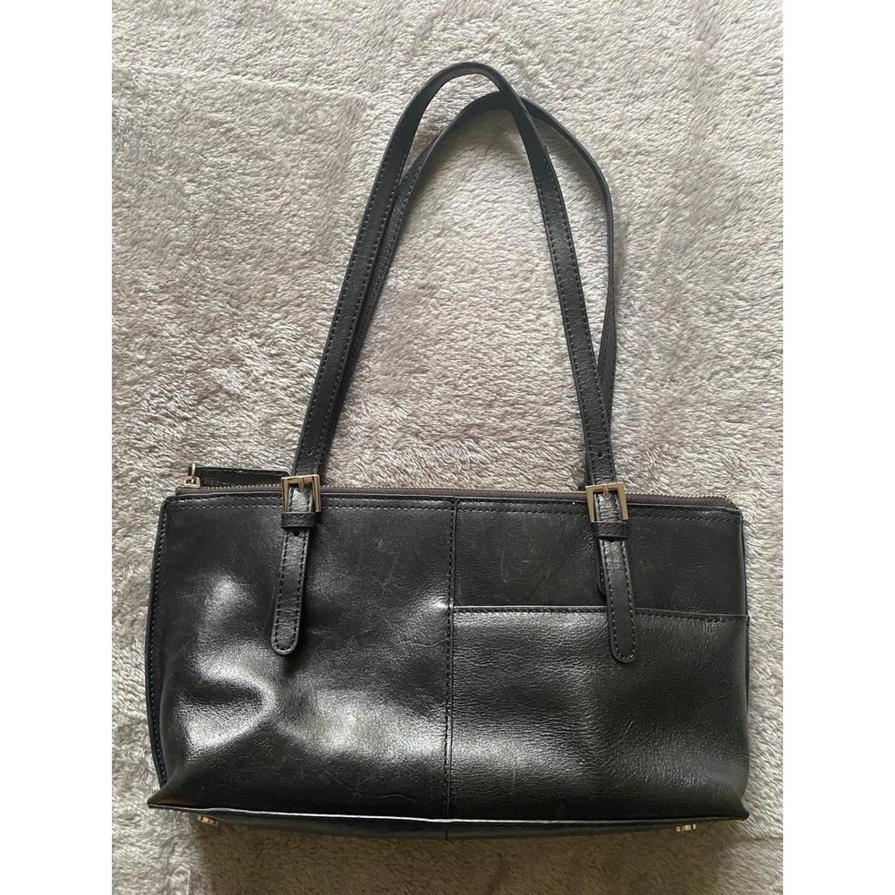 Hobo Intl Leather Purse Black Shoulder Bag Zip Closure ID Slide Phone Y2K s5